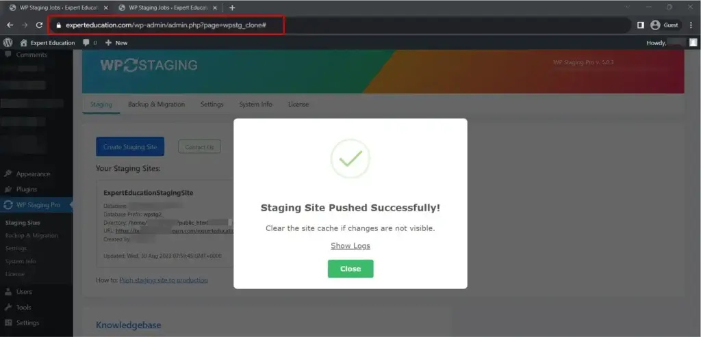 push learndash staging site to production