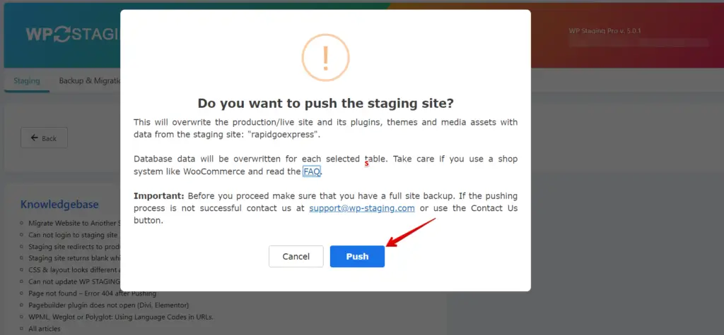 WP-Staging push verify