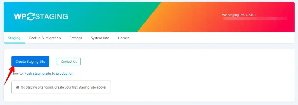 Click on: Create Staging Site