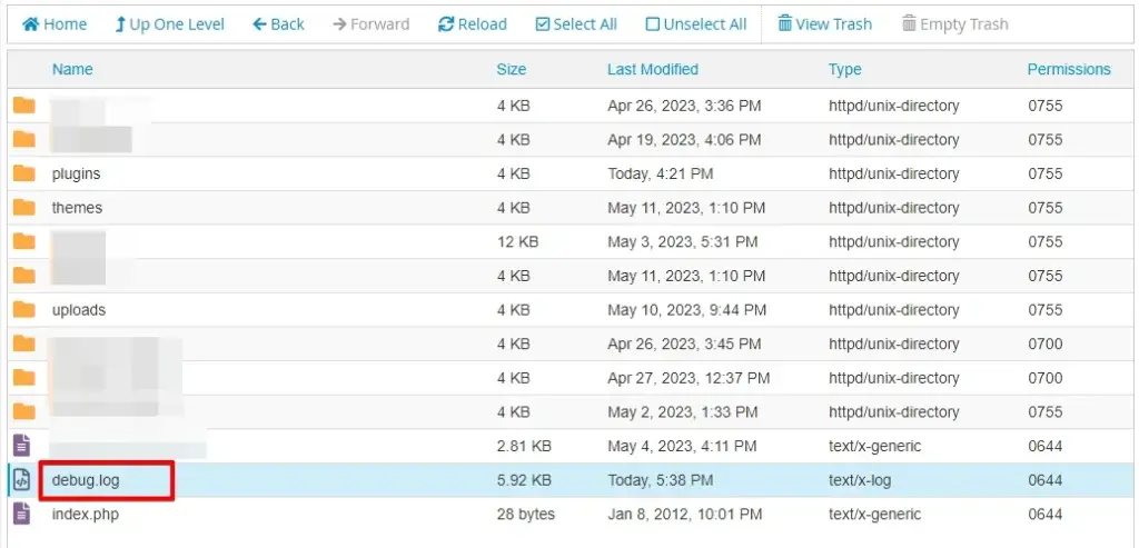 debug log file