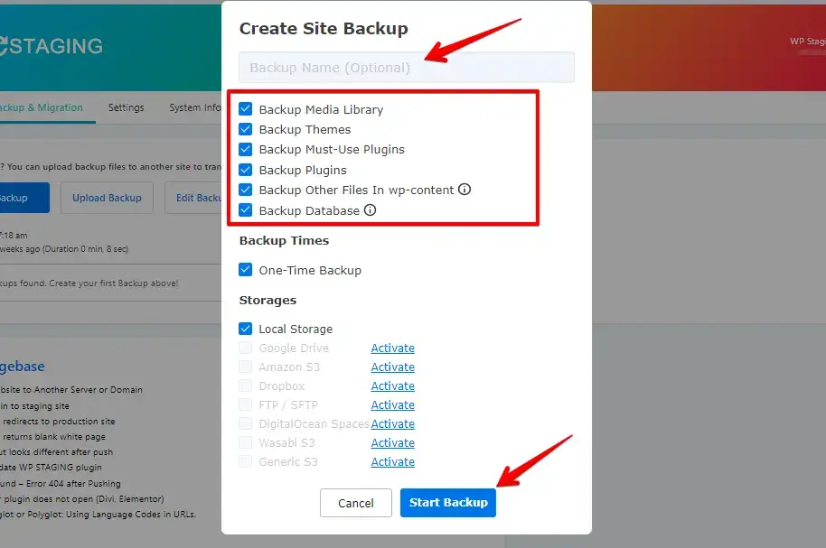 Start Backup, Push Buddypress Staging Site to Production