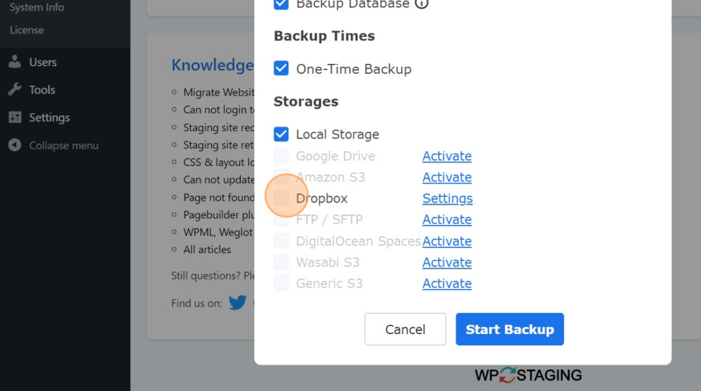 Screenshot of: Click the "Dropbox
                                                            Settings" field.