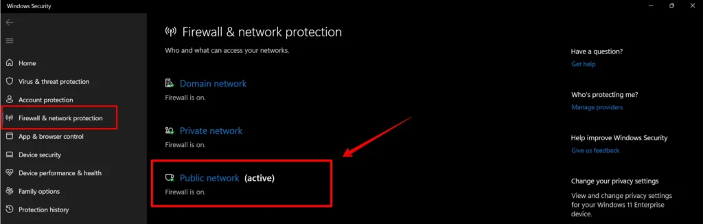 Firewall & network protection settings