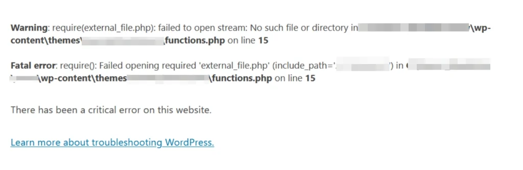 php Errors in wordpress 