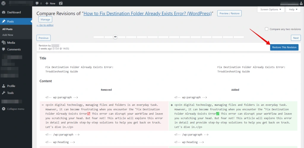 compare revisions