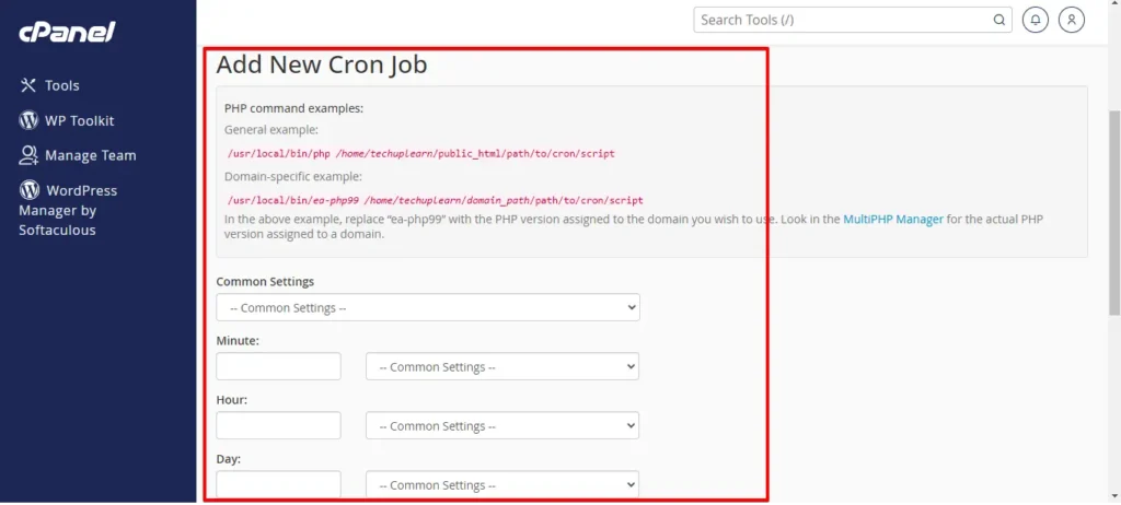 Add New Cron Job Section