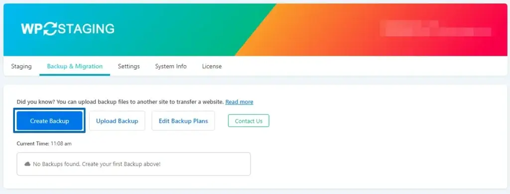 Migrate Your WordPress Site to another domain by using WP STAGING Backup | Create New Backup Button