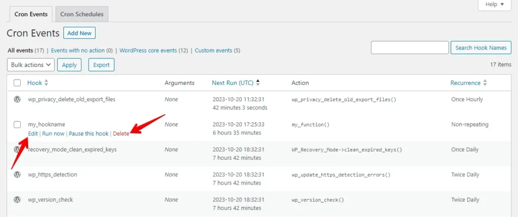 Edit and Delete Cron Event