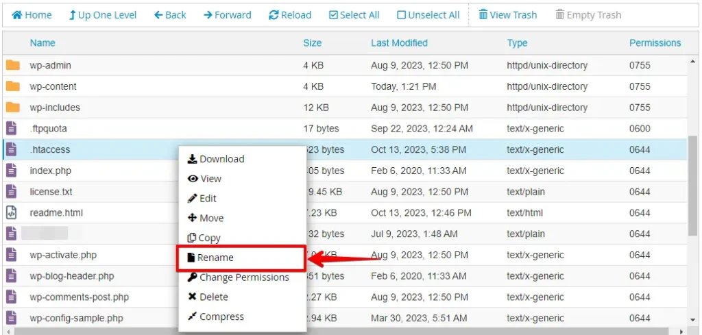 Rename .htaccess File