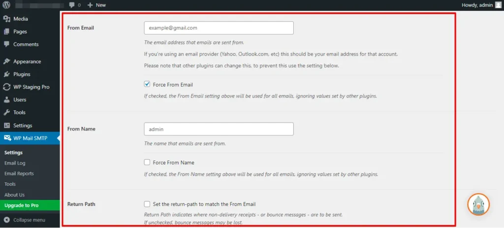 Configure WP Mail SMTP Settings