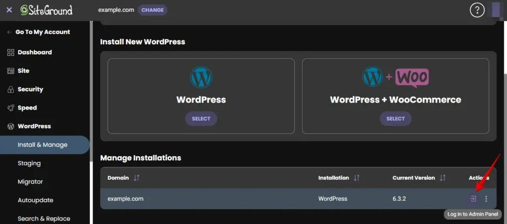 Access SiteGround Website Dashboard