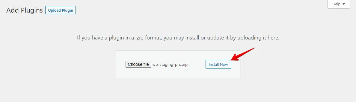 Upload WP Staging plugin