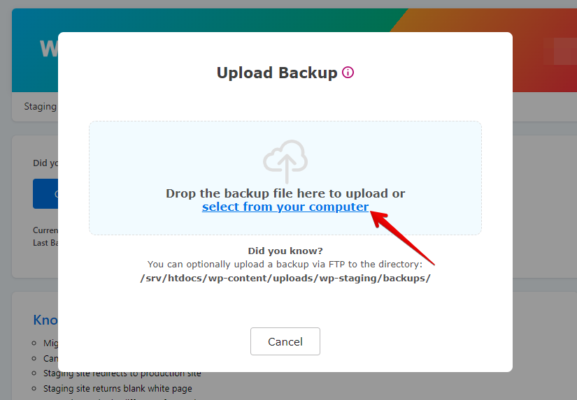 Upload your website backup