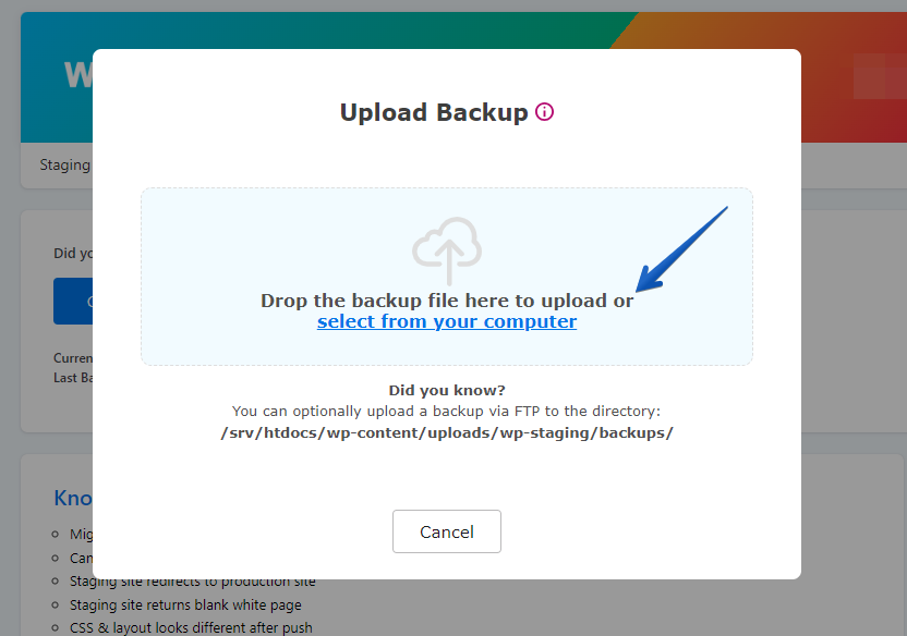 Upload SiteGround backup