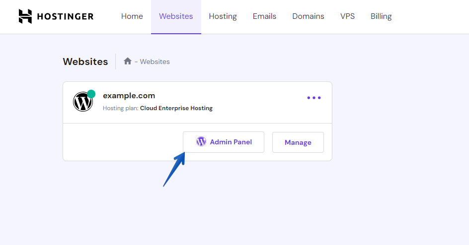 Hostinger admin panel