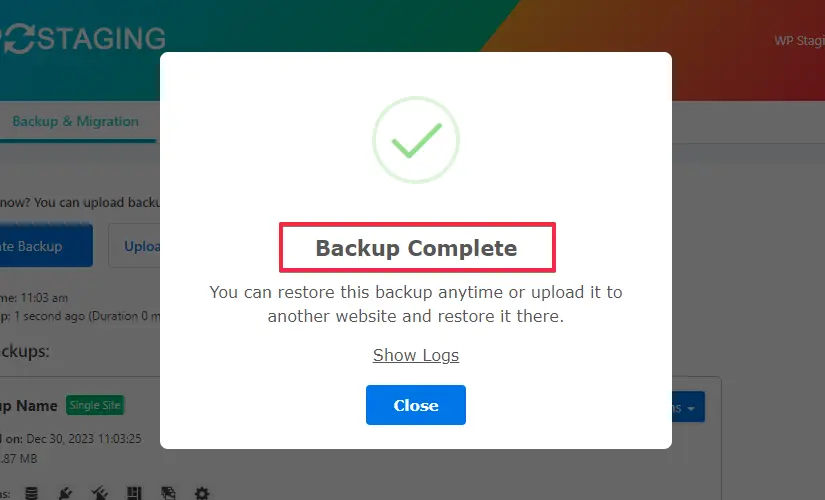 Backup Successfully Completed