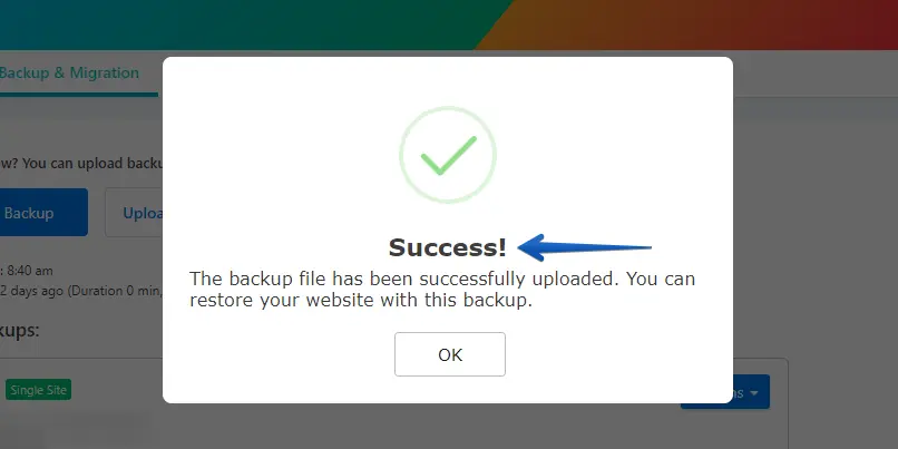 Backup Successfully Uploaded