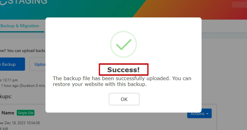 Backup Successfully Uploaded