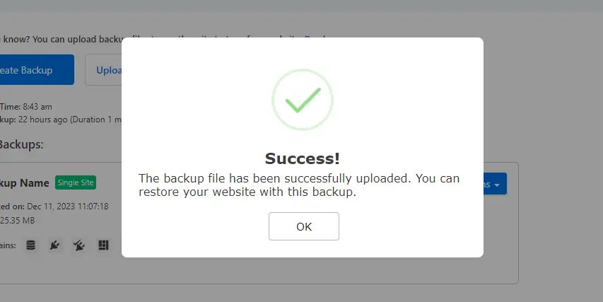 Backup Successfully Uploaded