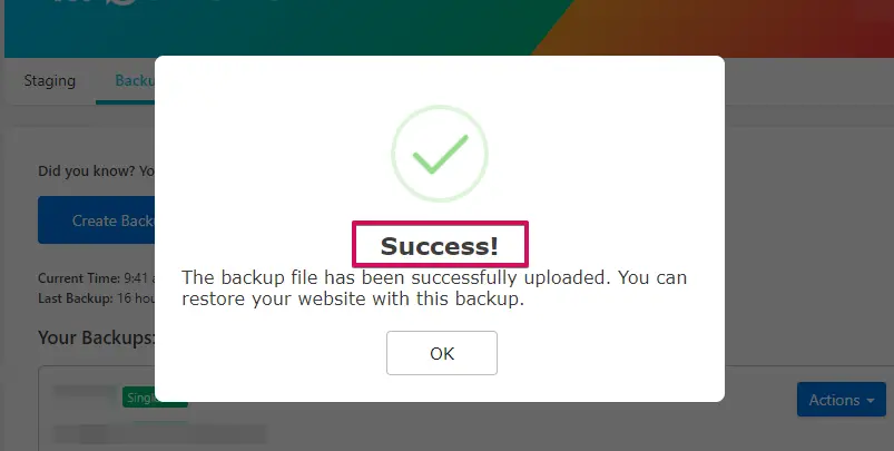 Backup Successfully Uploaded.