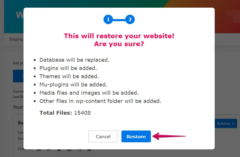 Click the restore button