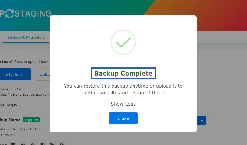 Backup Successfully Complete