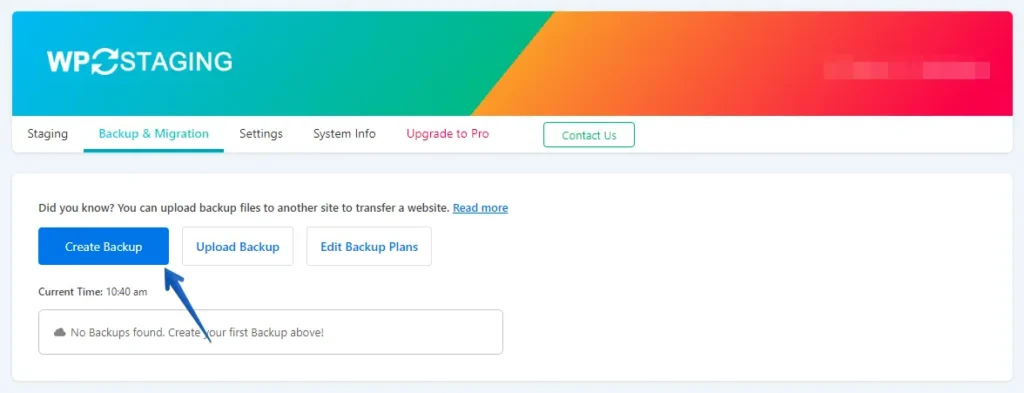 Create New Backup Button