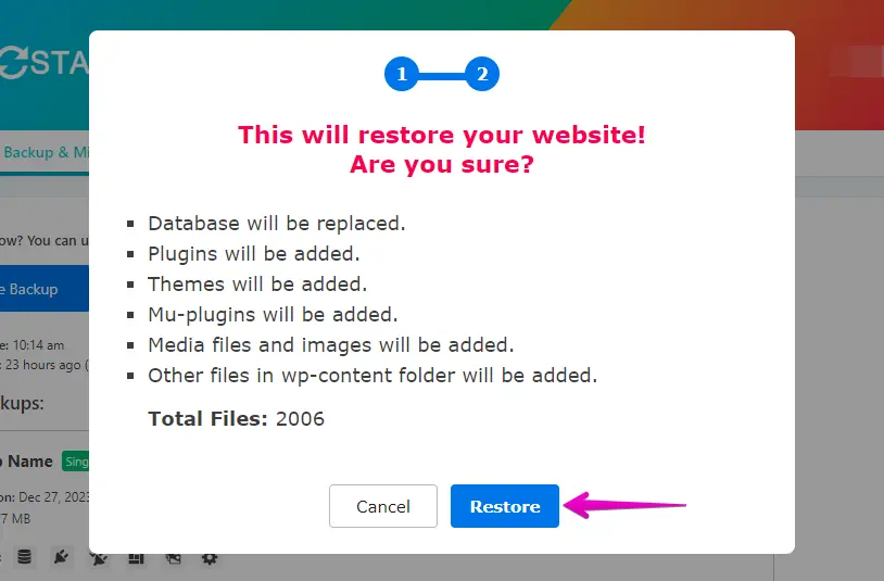 Click the Restore Button