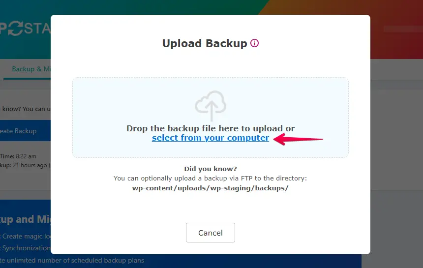 Select Your A2 Hosting Website Backup