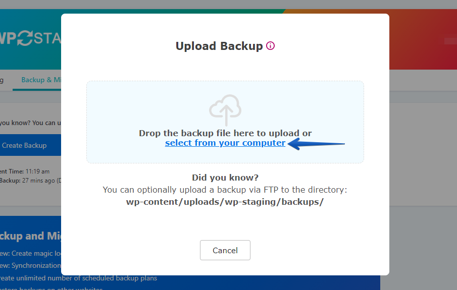 Upload WP Engine Website Backup