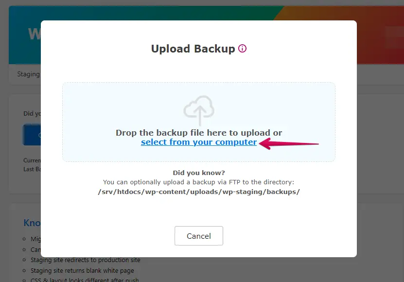 Select your website backup