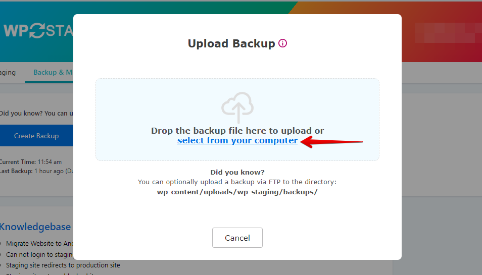 Select Ionos Website Backup