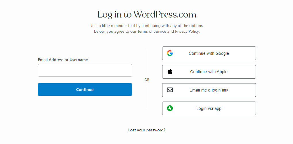 Wordpresss.com Login Page
