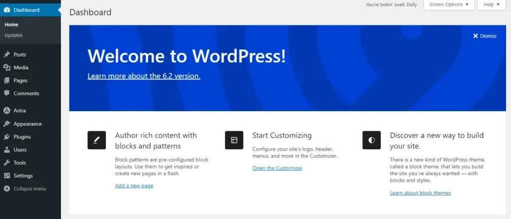 WordPress dashboard