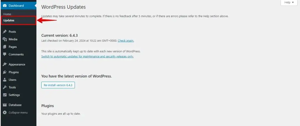 Wordpress Update Page