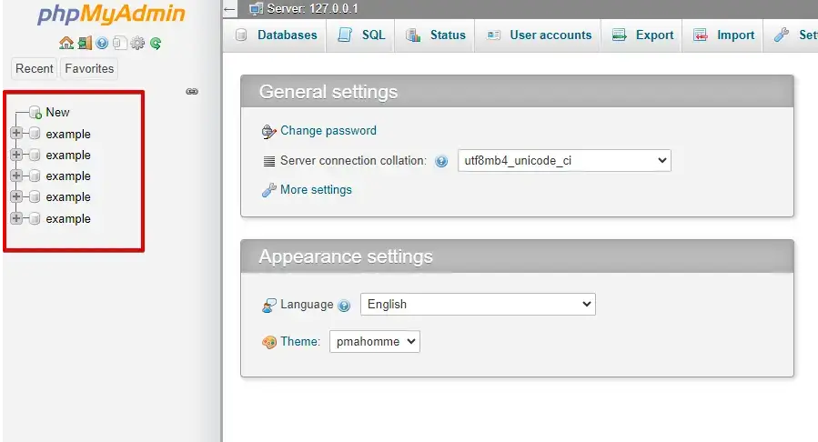 Select the Database in phpMyAdmin