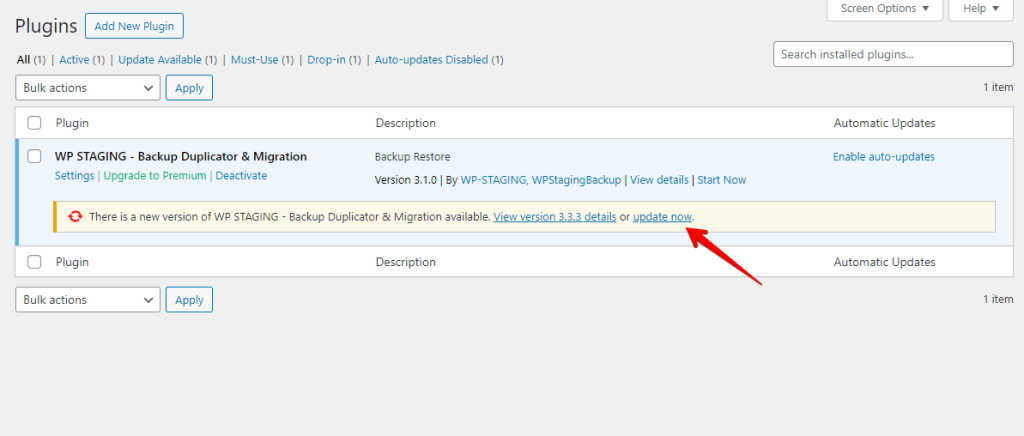 Update WP Staging plugin