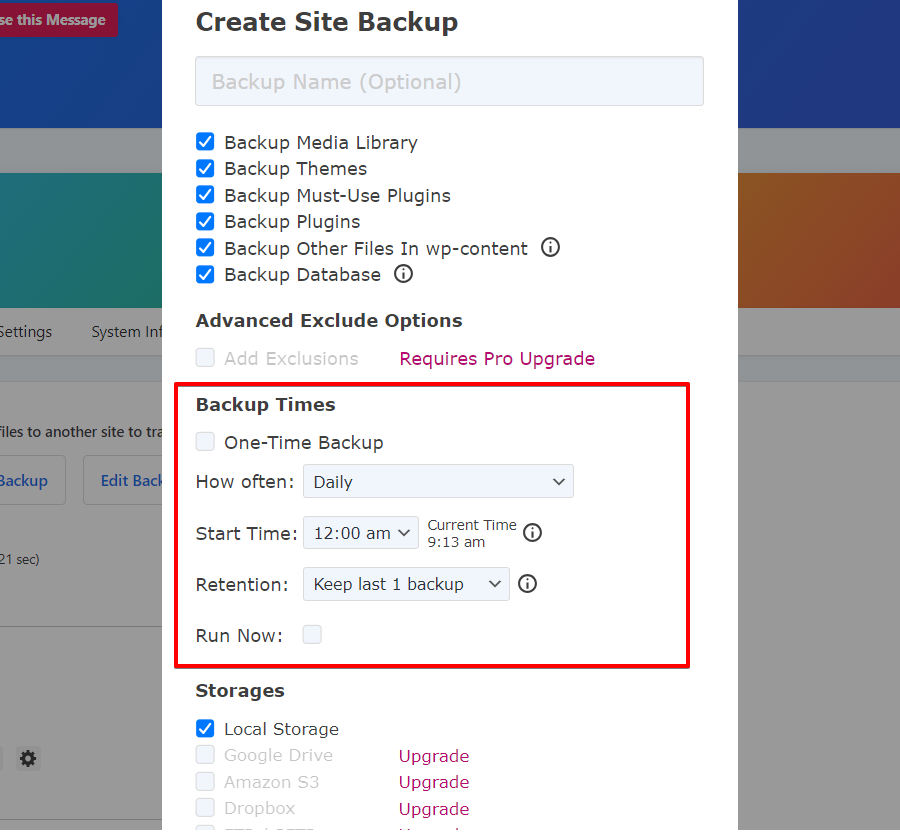 Create Scheduling Backup
