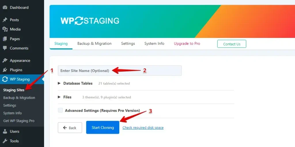 Create Staging Site Using WP Staging
