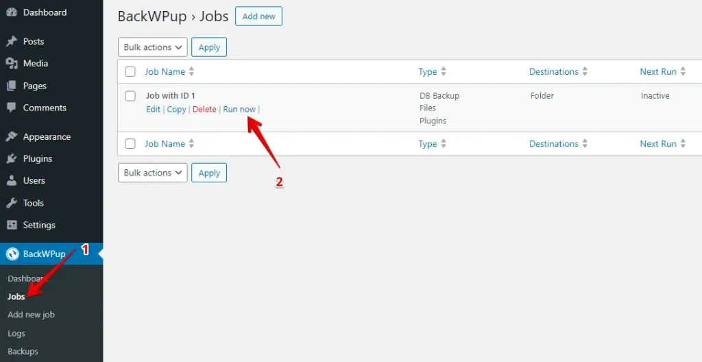 Run Job Using BackWPup
