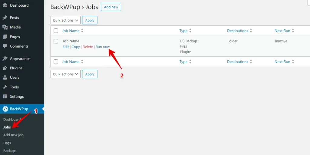 Run Job For Backup Creation Using BackWPup
