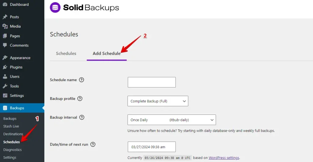 BackupBuddy Schedule Backup