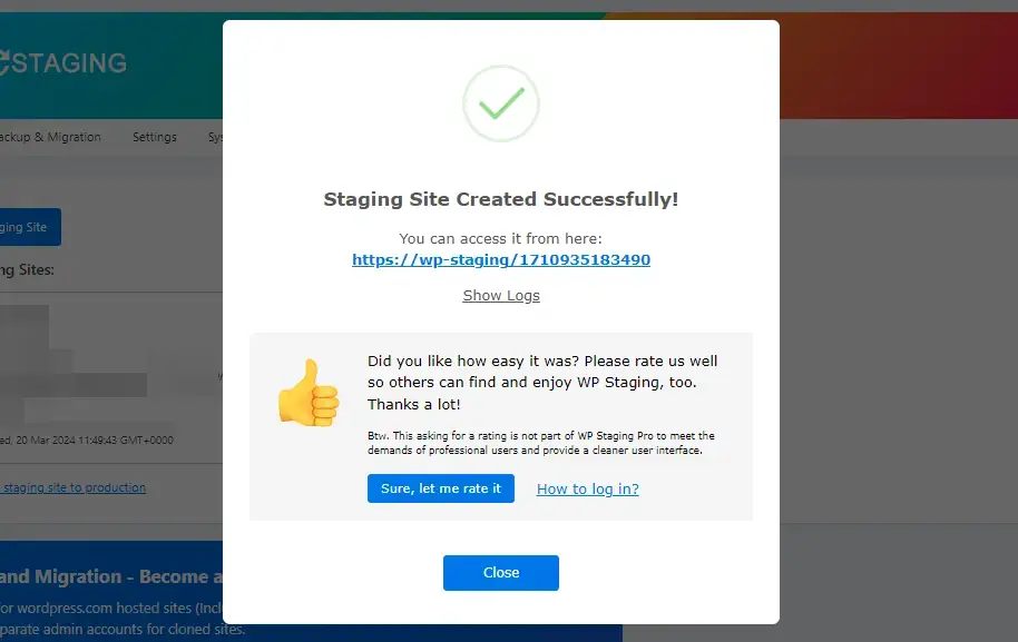 Staging Site Created Successfully Using WP Staging