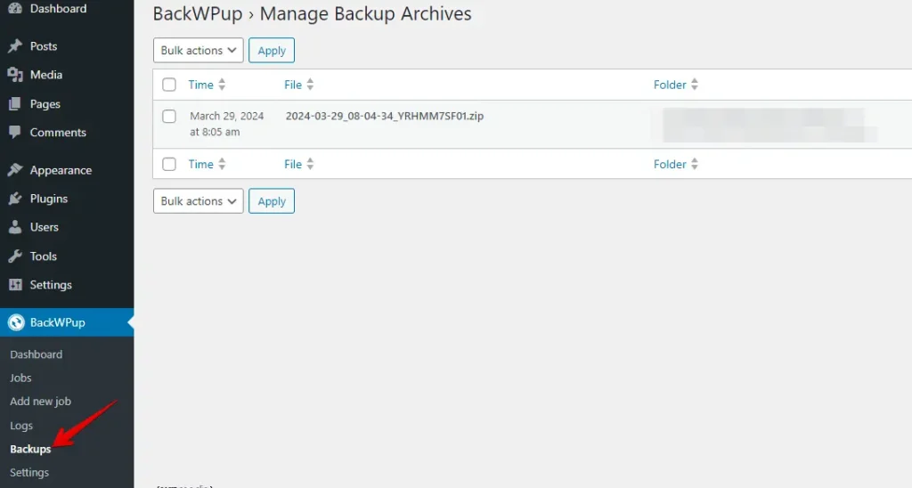 Check List of Backup in BackWPup