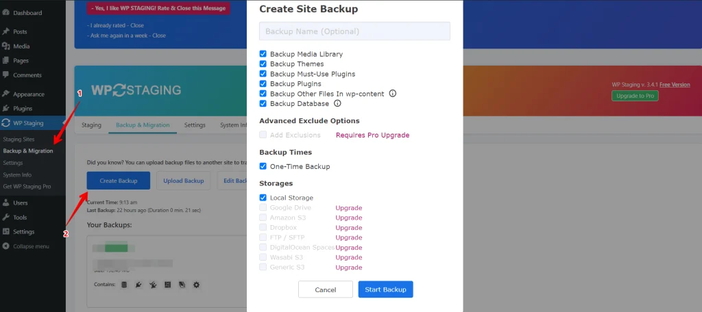 Create Backup Using WP Staging