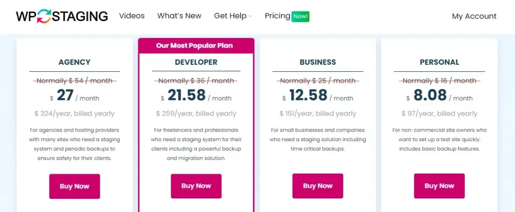 WP Staging Pricing Plan