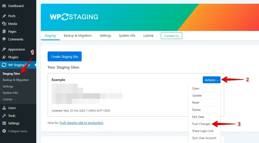 Push Chnages Using WP Staging