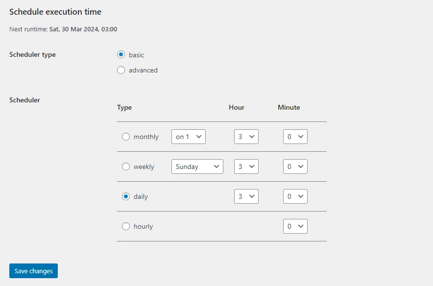 Set Schedule time in BackWPup