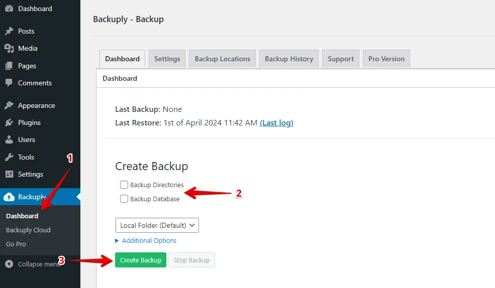 Backuply Create Backup