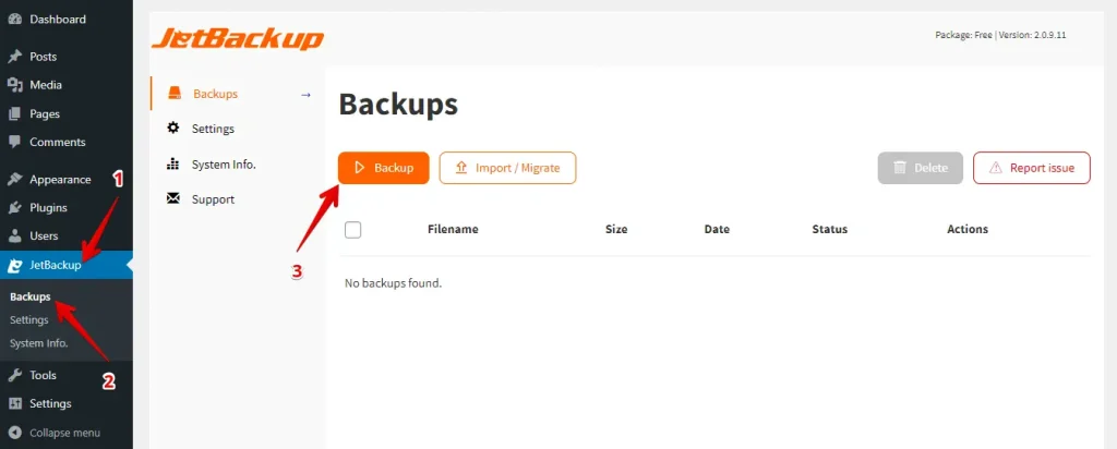JetBackup Create Backup